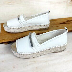 DKNY Off‎ White Leather Platform Loafers Silver Details 7